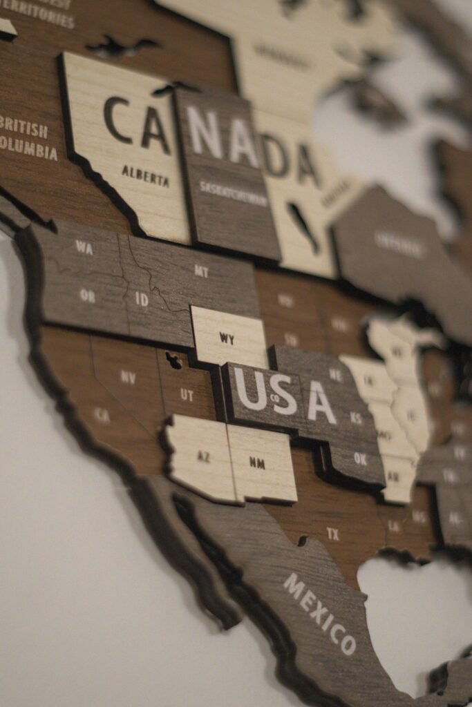Wooden map of north america